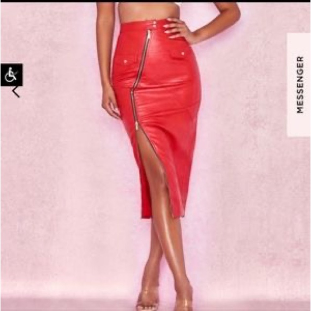 NYE House of CB red vegan leather skirt NWOT